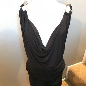 Sexy low cut bodycon dress silver chain detail